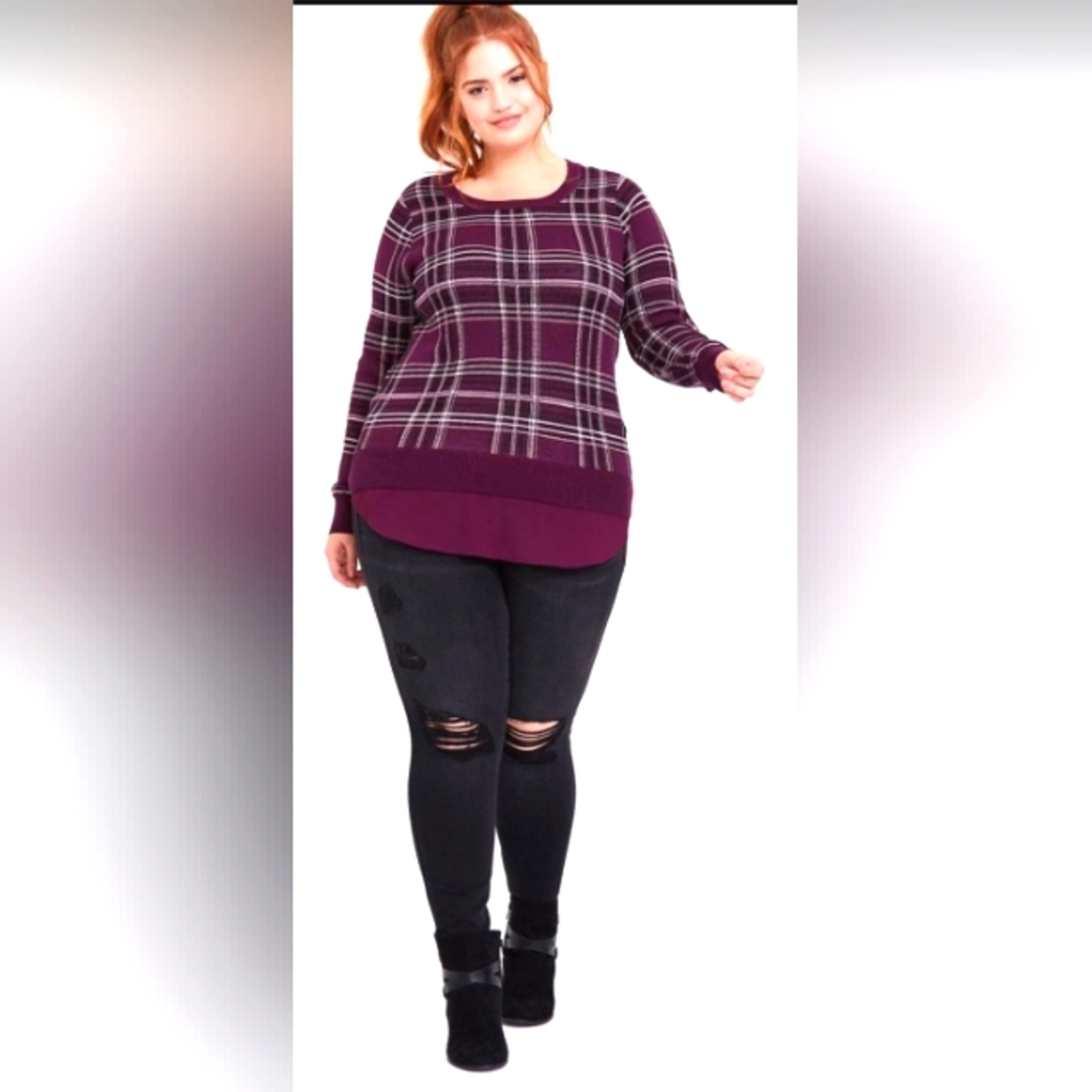 Torrid Pullover Crew Neck Burgundy Sweater - Picture 2 of 13